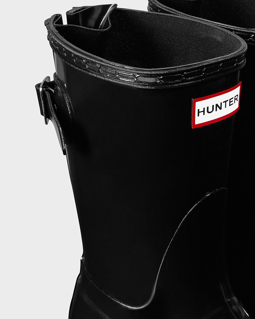 Hunter Original Back Adjustable Gloss Short Rain Boots - Online Womens Black - HPLCZB251